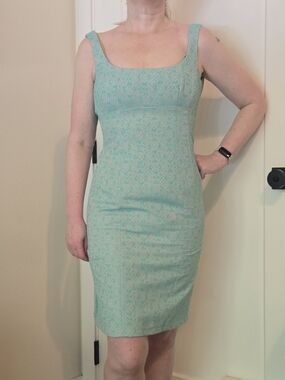Nanette Lepore Mint Green Embroidered Square-Neck Midi Dress 0